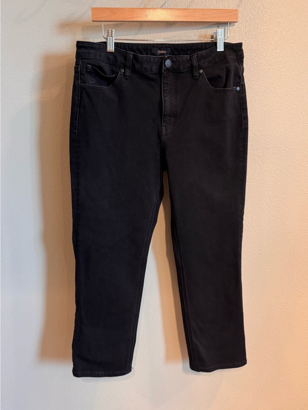 Quince Women’s Mid Rise Slim-Straight Black Jeans Stretch